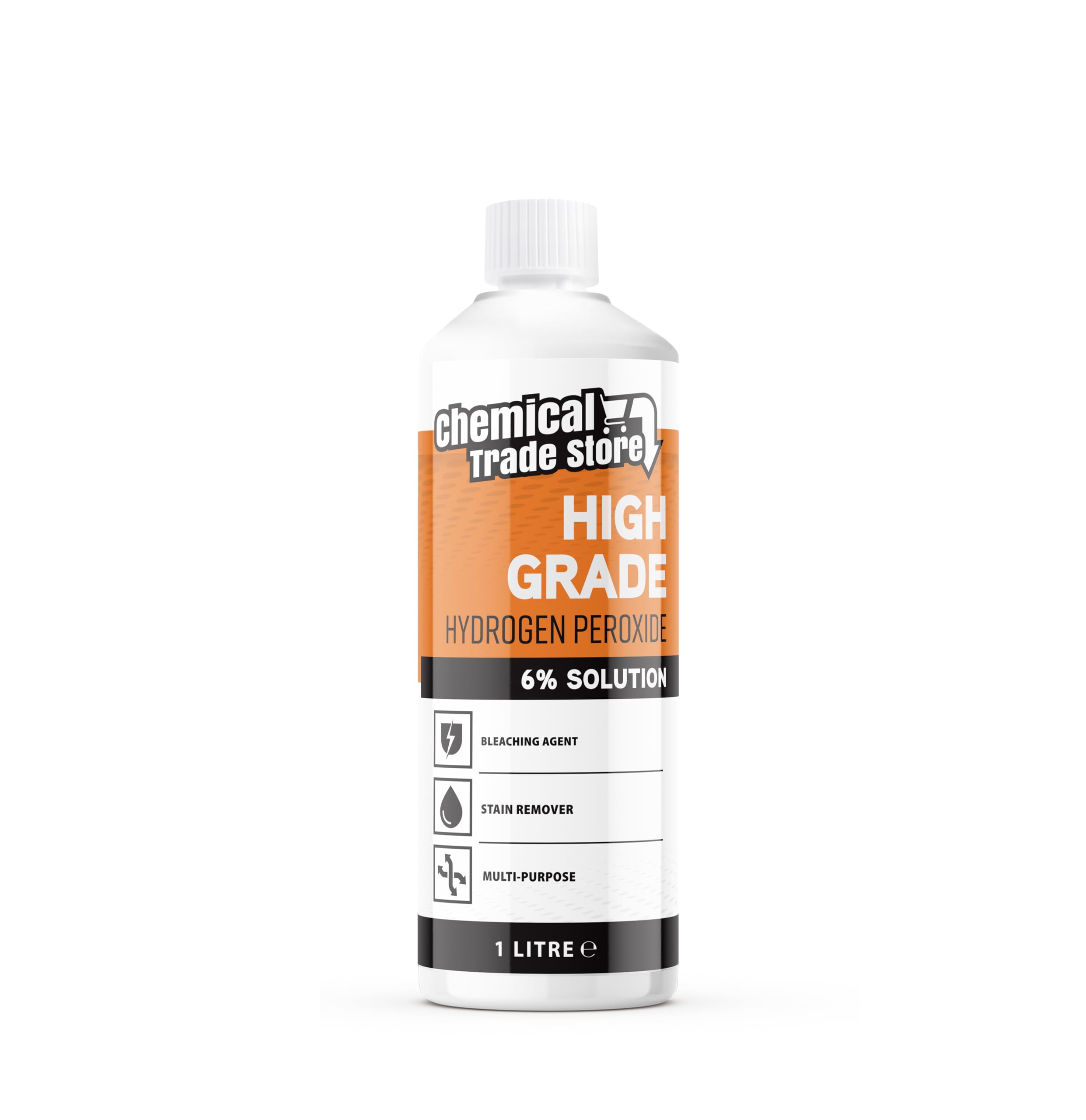 Chemical Trade Store - Hydrogen Peroxide Solution 6% - Multi-Purpose Oxidising Cleaner for Household, Laundry, Upholstery, Stains, Whitening, Kitchen & Bathroom Use - 1L