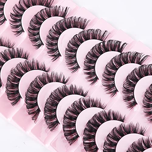 False Eyelashes Russian Strip Lashes Natural Fluffy Wispy D Curly 10 Pairs...