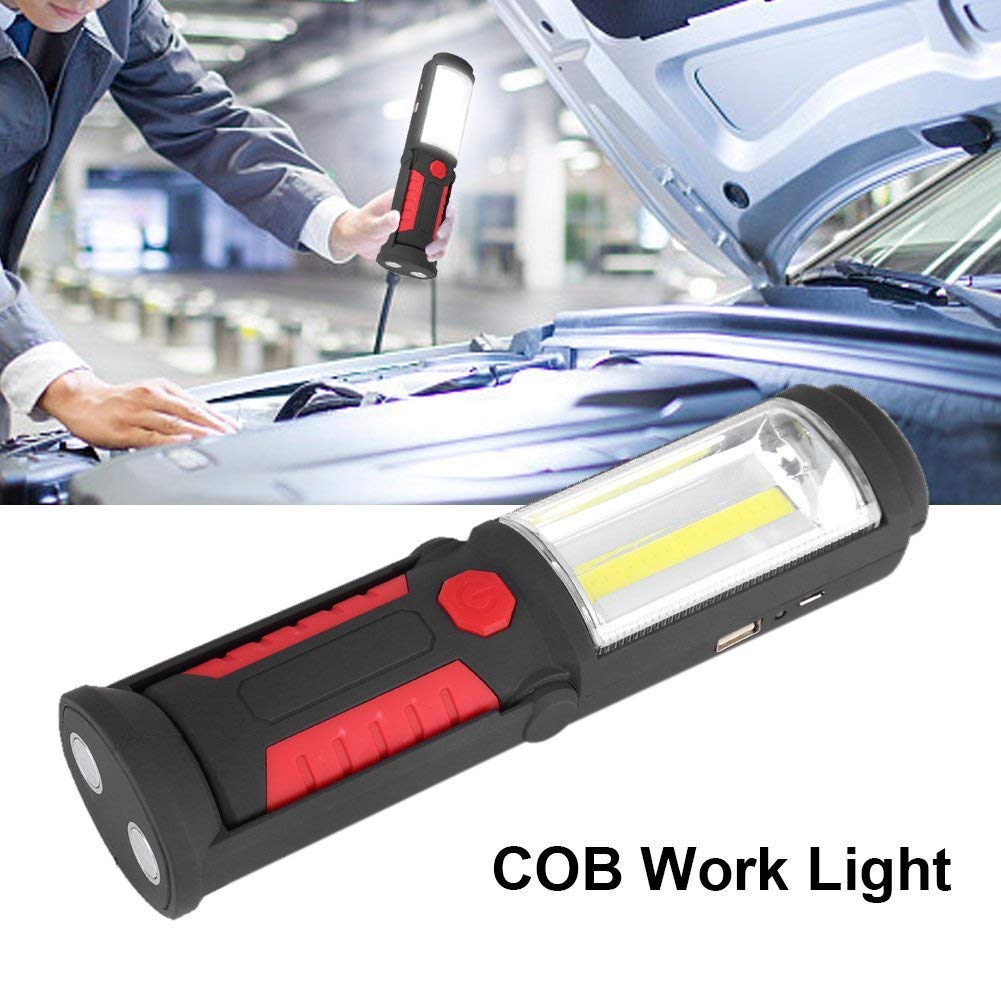 Lampade di Ispezione da Lavoro Ricaricabile USB Torcia Lanterne LED COB Luce di Lavoro Lanterne Torcia Campeggio Esterno Lampada con Rotonda Tenda con Supporto Magnetico 180 Gradi di Rotazione (rosso)