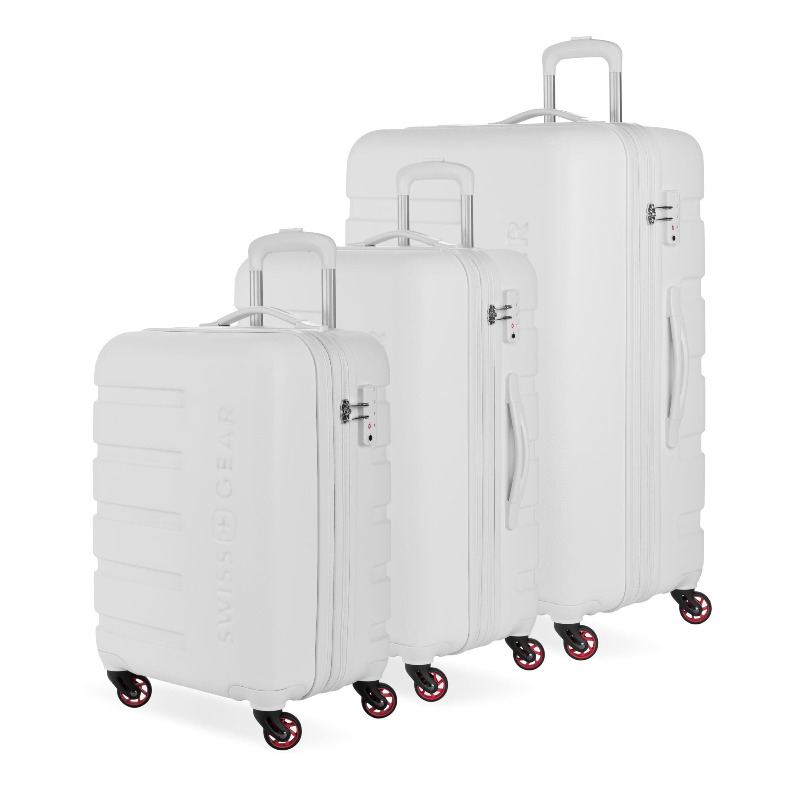 SwissGear 7366 Signature Hardside Expandable Luggage with Spinner Wheels, TSA Lock, Cup-Holder, White, 3-Piece Set (19/23/27)