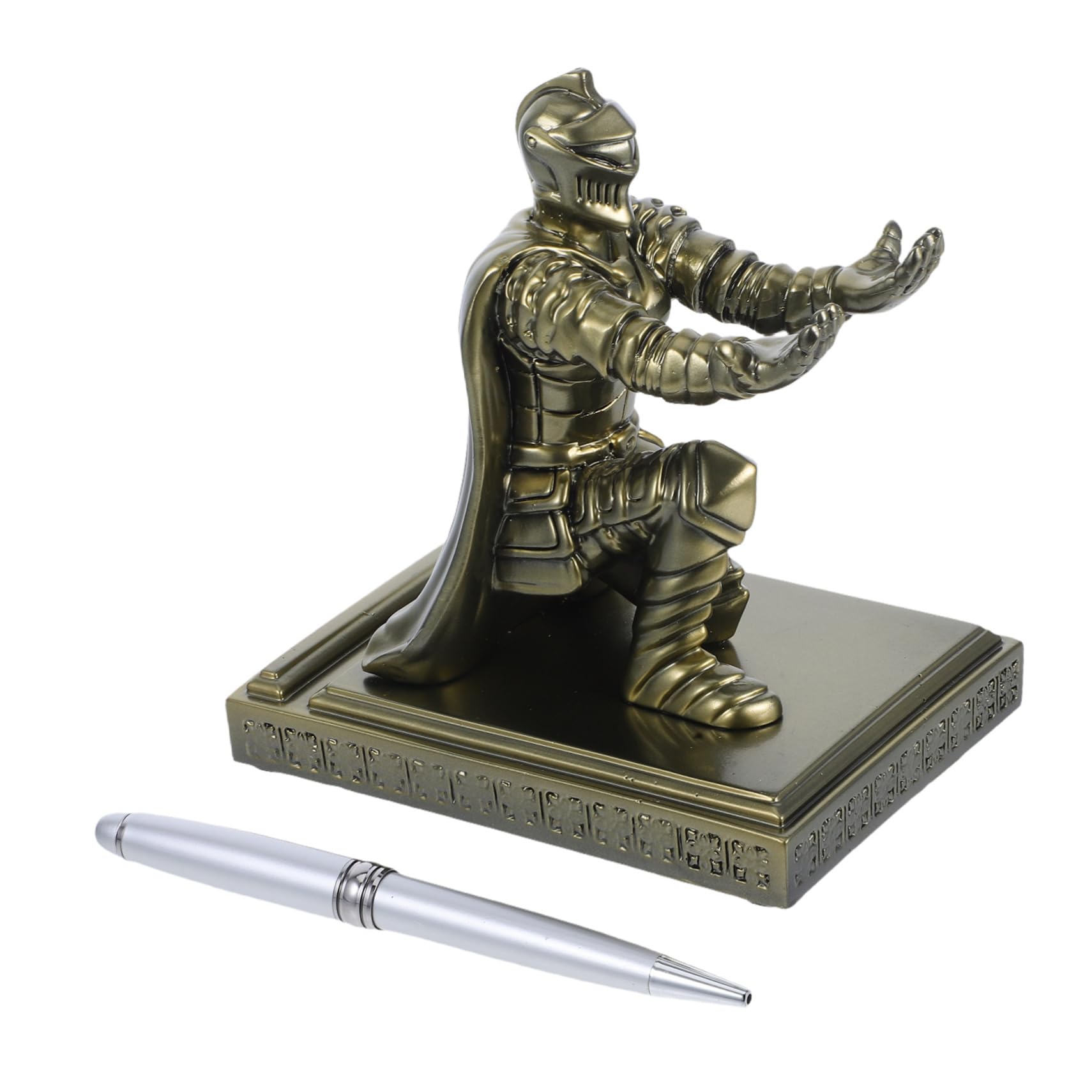 Portapenne Soldato in Resina Retrò Base Stabile, Design Unico da Cavaliere Inginocchiato per Scrivania Casa e Ufficio, Accessorio Militare Decorativo