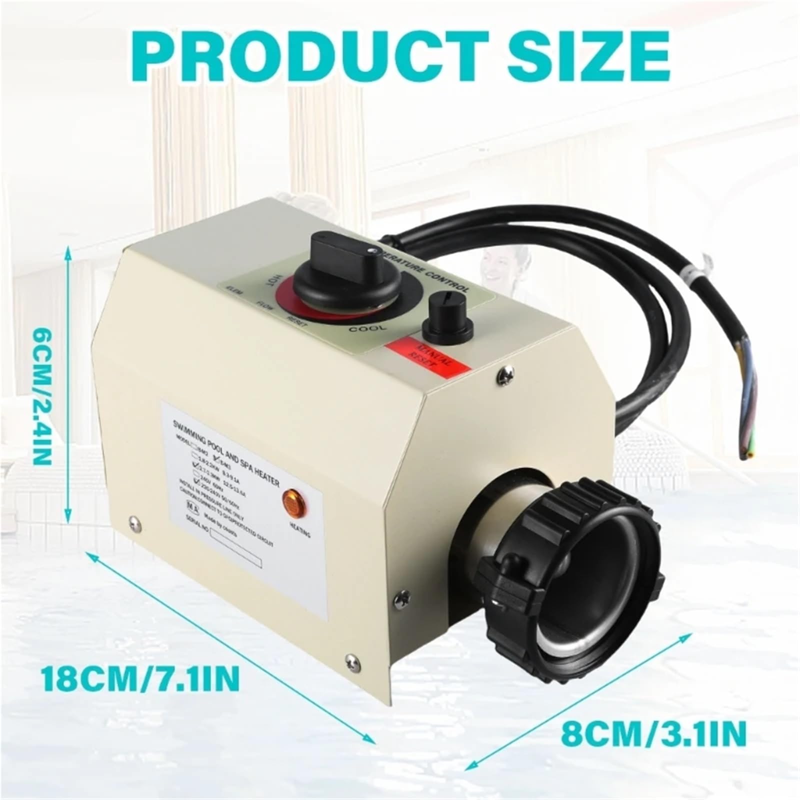 Podgrzewacz basenowy 3 kW, system bezpieczeństwa ogrzewania basenu, termostat, podgrzewacz do wanny, elektryczny podgrzewacz wody do basenu, DropShip
