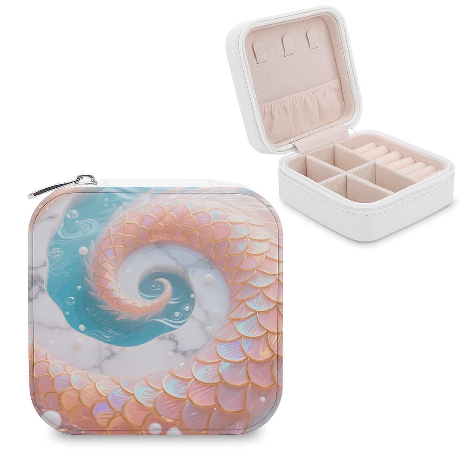 VstaDank Mermaid Fish Scales Marble Jewelry Organizer Travel Case for Women With Zipper Mini Jewelry Case PU Leather Jewelrys Box for Rings Necklaces Bracelets Earring Holder Organizer Storage
