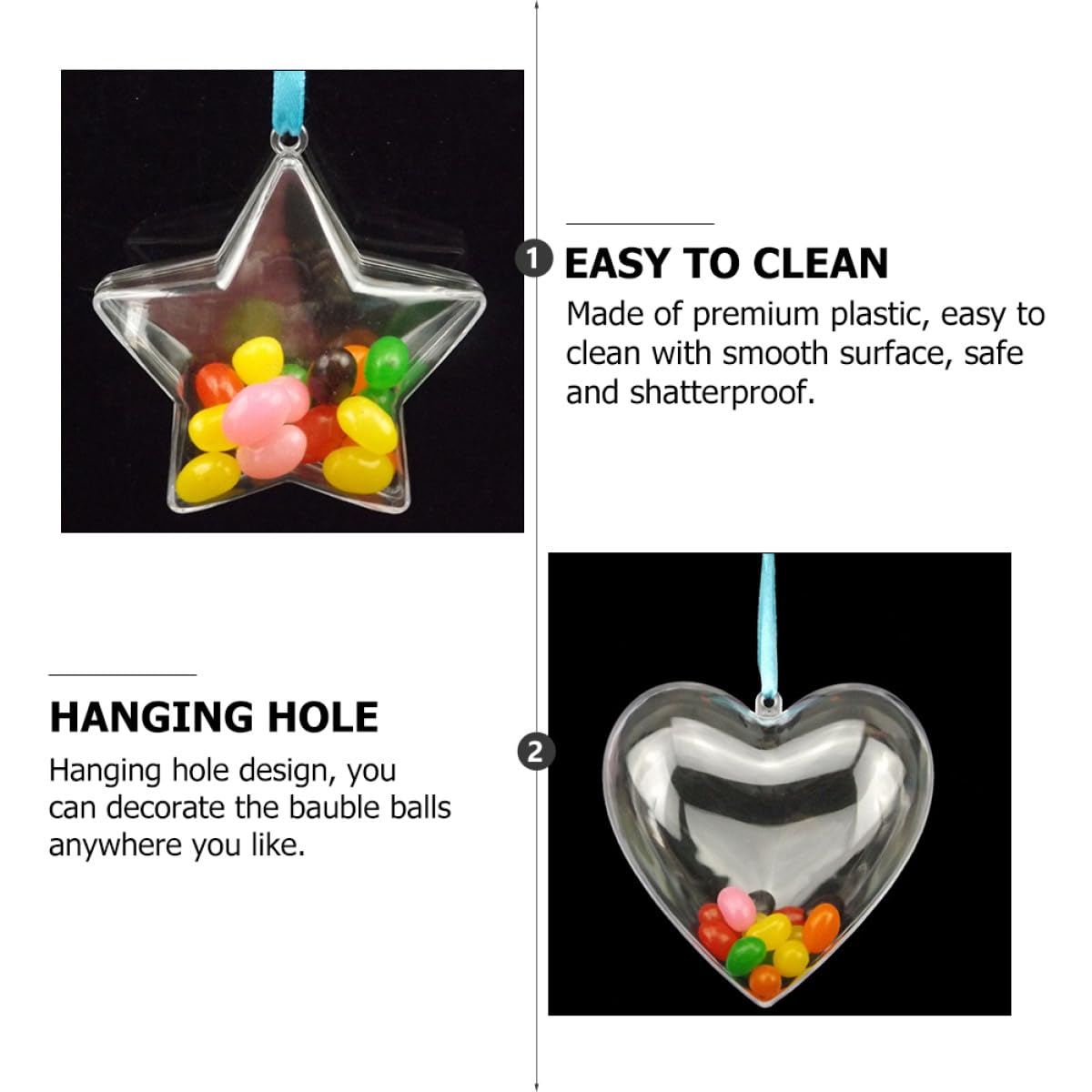 Garneck Boules de Design Rond Trou Suspendre en Plastique Transparentes Lot de 15 à Remplir Facile à Nettoyer, pour Décorations de Mariage et Anniversaires