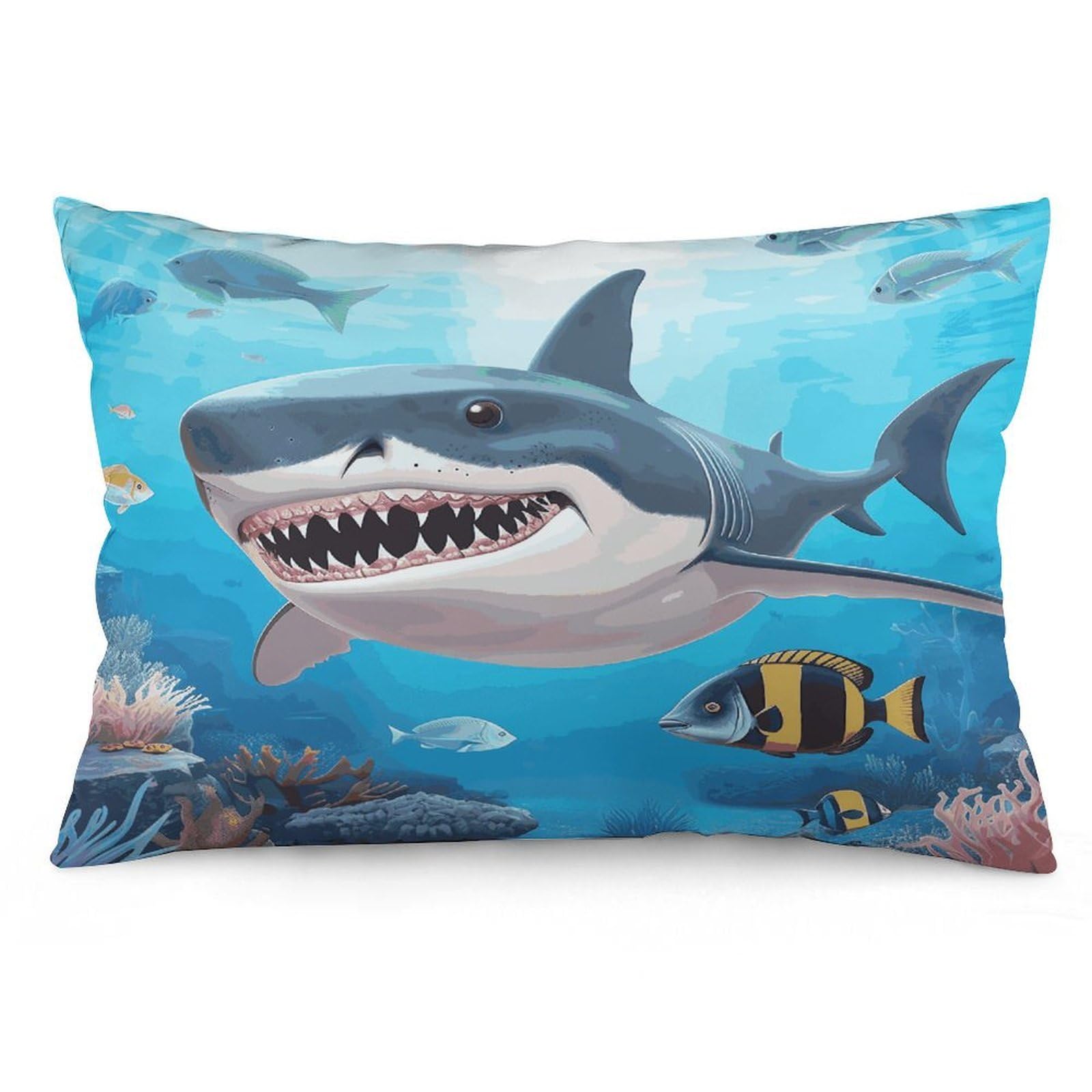 Wsoihfec Style Shark Ocean Theme Throw Pillow Covers Decorative, Pillow Cases Soft Plush, Modern Farmhouse Boho Cushion Cover For Bed Couch Sofa Living Room Spring Decor12 X20