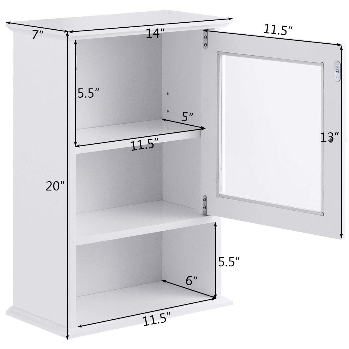 DORTALA Wall Mounted Bathroom Cabinet Storage Organize Hanging Medicine Adjustable Shelf, White