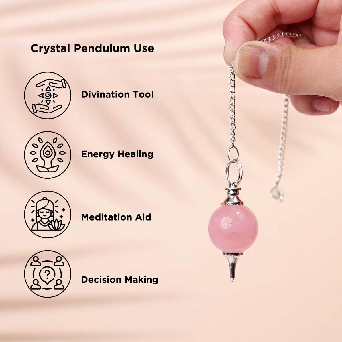 Original Rose Quartz Crystal Stone Ball Pendulum | Natural Love Stone Dowsing Pendulum Meditation Tool | Healing Crystal for Reiki, Chakra Balancing & Feng Shui | Vastu Decorative Item for Home 1