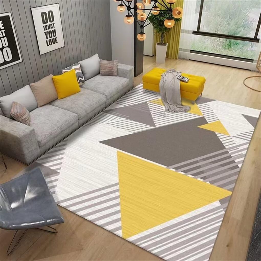 Tapis au design rayé minimaliste moderne gris jaune 200x300