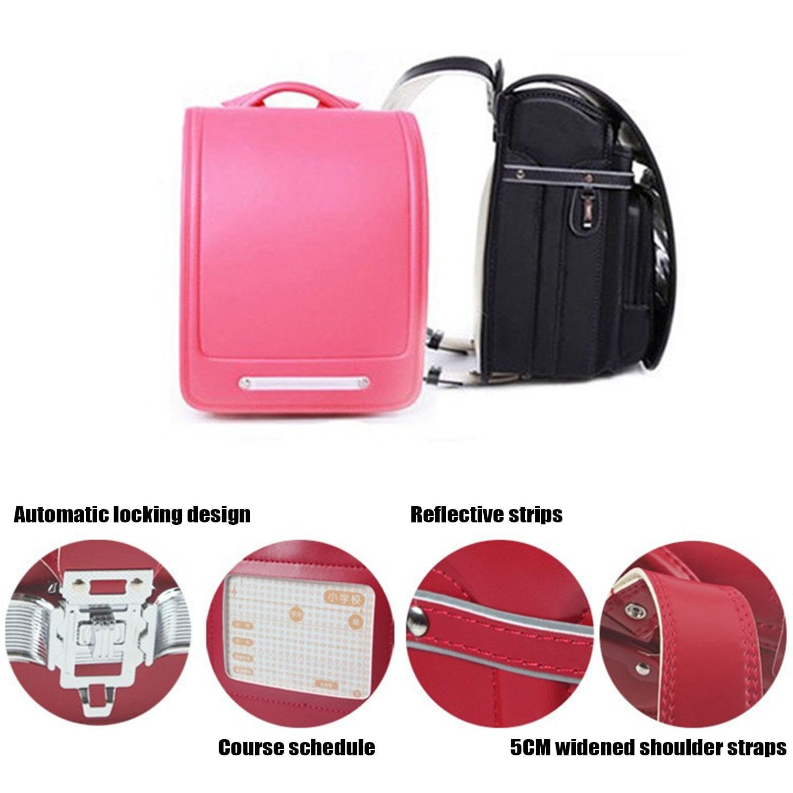 Zaino Scolastico Giapponese in Pelle Pu Impermeabile, con Chiusura Semiautomatica, Leggero E Capiente, per Bambini E Bambine. LightBlue