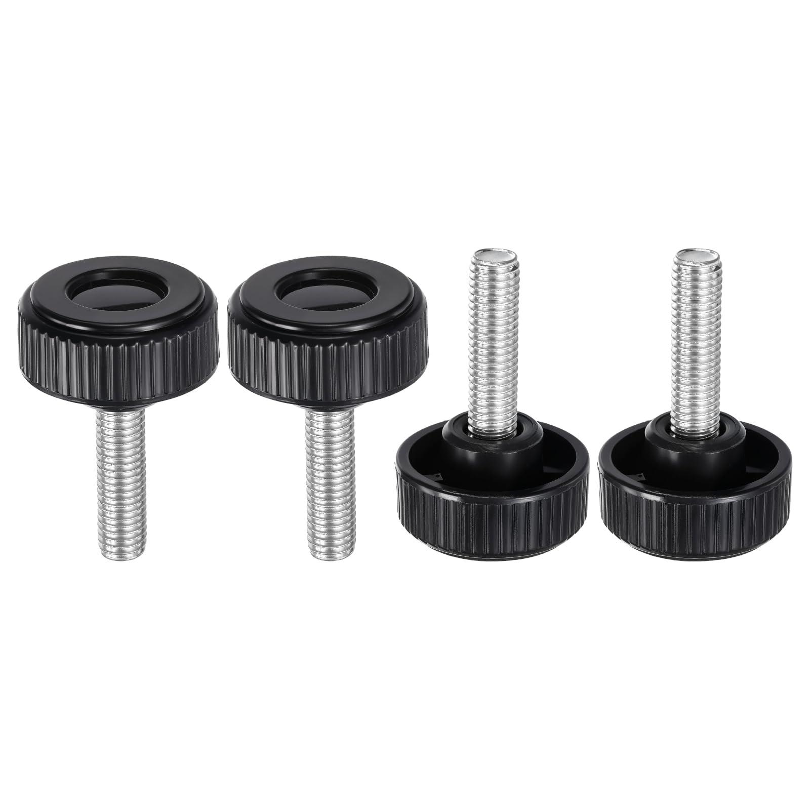sourcing map 4pcs Knurled Clamping Knobs Thumb Screws M10 x 30mm Metric Male Thread 38mm Plastic Round Head Carbon Steel Stud Threaded Knob Thumbscrew Handle Hand Tightening Screw, Black