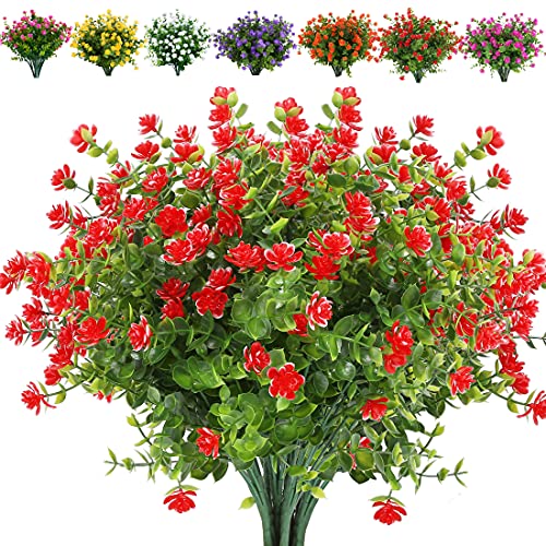 Joygar 8 Bundles Artificial Flowers Fake Boxwood Shrubs Uv Resistant No Fade Faux Greenery Faux Plastic Lotus For Home Garden Hanging Planter Indoor Outdoor Porch Patio Office Wedding Decoration(Red) #TOP4