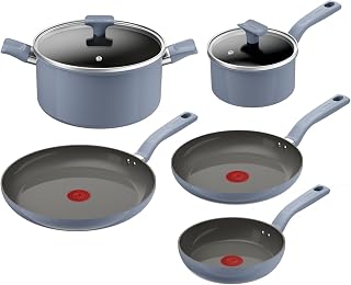 Tefal Cera Color On - Juego de 3 sartenes de 20/24/28 cm + Cazo con tapa de 16 cm + Olla con tapa de 24 cm, Revestimiento cerámico antiadherente de aluminio, 100% reciclado, Thermo-Signal