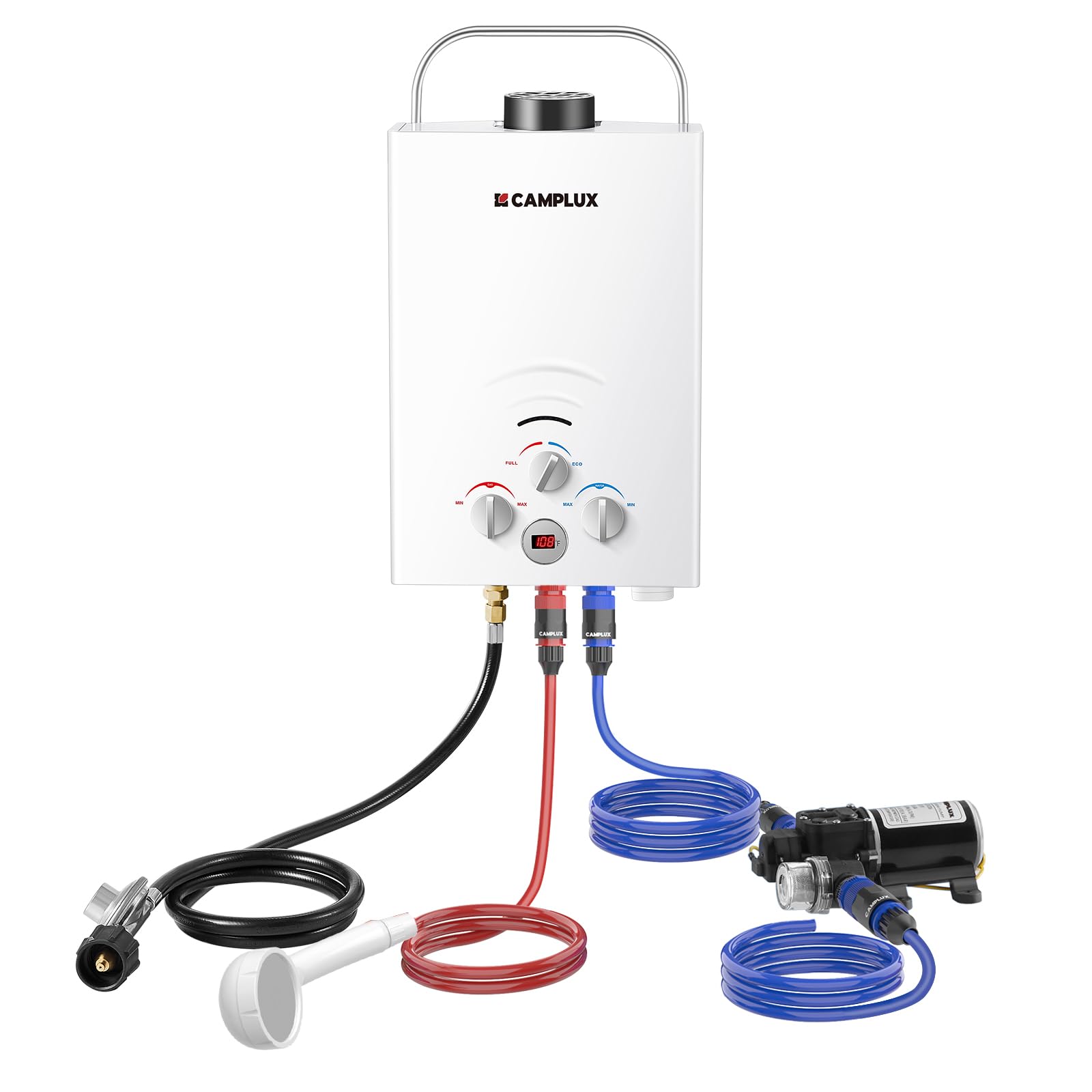 Tankless Water Heater, Camplux 1.58 GPM Propane Portable Water Heater With Pump Kit, White