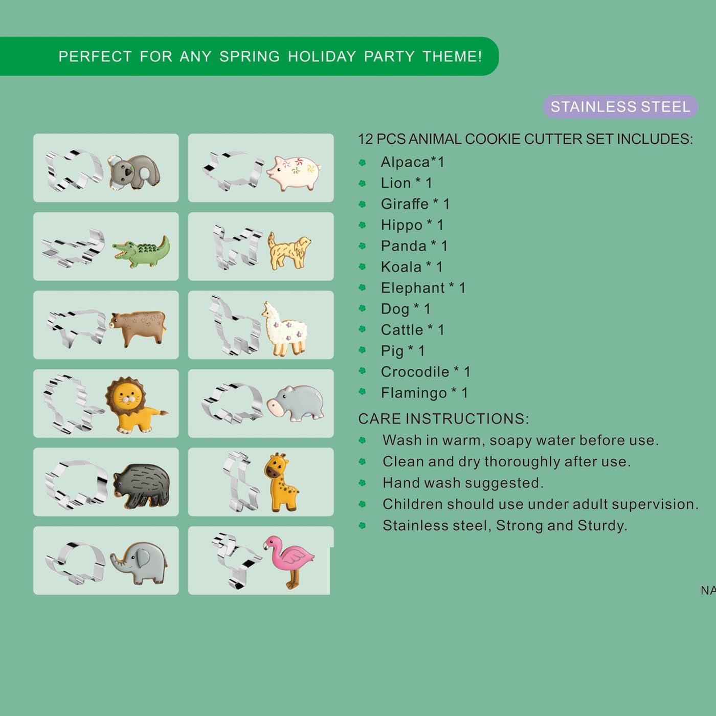 Animal Cookie Cutters Set of 12 with Gift Box, Stainless Steel Cookie Food Cutters Molds for DIY, Kitchen, Baking, Kids Zoo Theme Birthday Party Supplies Favors - Image 4