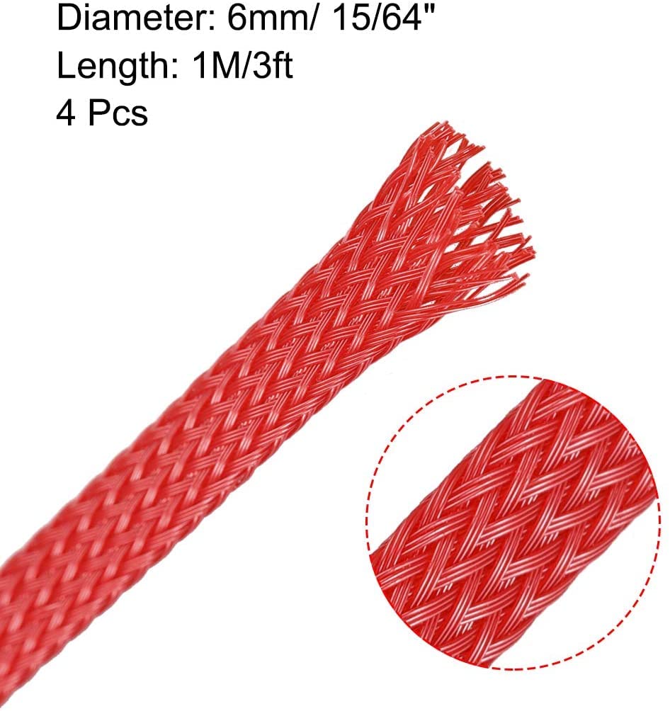 XYWHPGV 3ft - 15/64 inch PET Expandable Cable Sleeve - Wire Sleeving for Audio Video and Other Home Device Cable Wire 4PCS - Red(31f43 9a272 1ecef 5349e fd5e5 9be5a