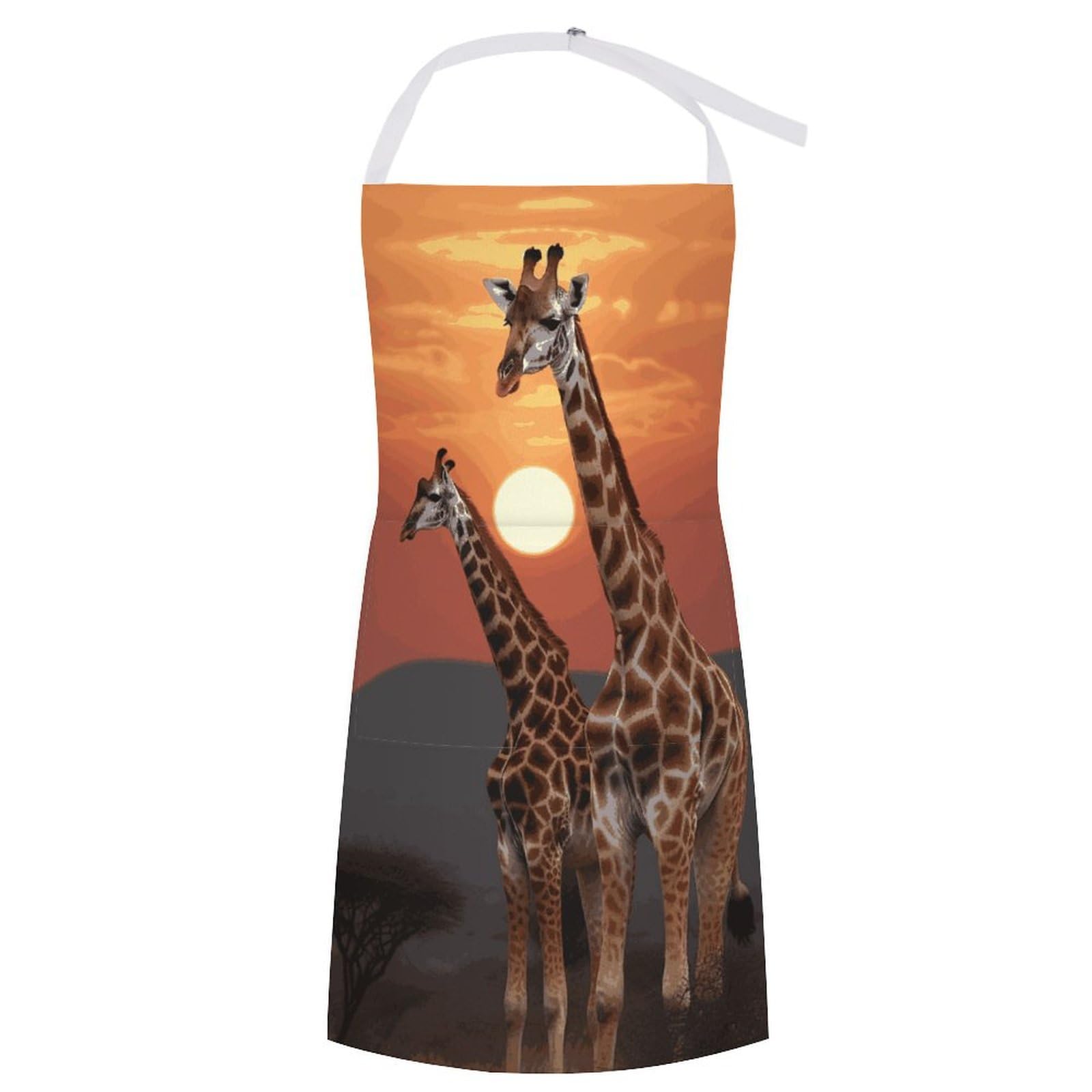 Bfgwk Unisex Style Kitchen Apron An Apron With Giraffe At Sunset Printing Pockets Funny Apron For Cooking And Baking, 70X80cm