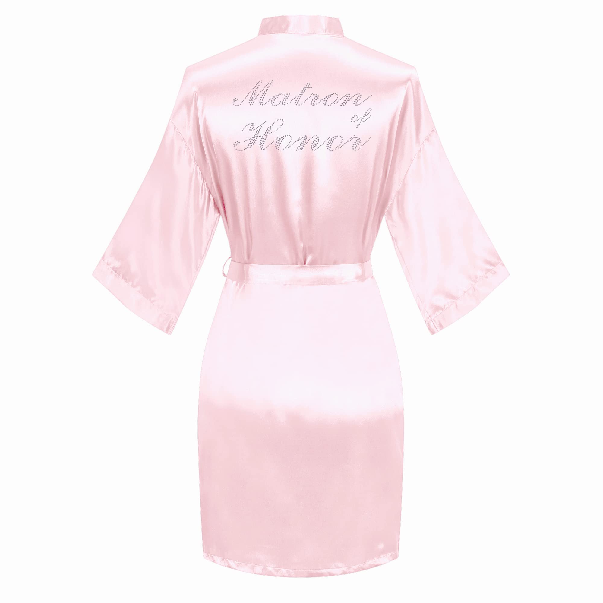 Women's Satin Robe Short Kimono for Bride &amp; Bridesmaid with Silver Rhinestones, Wedding Party Robes