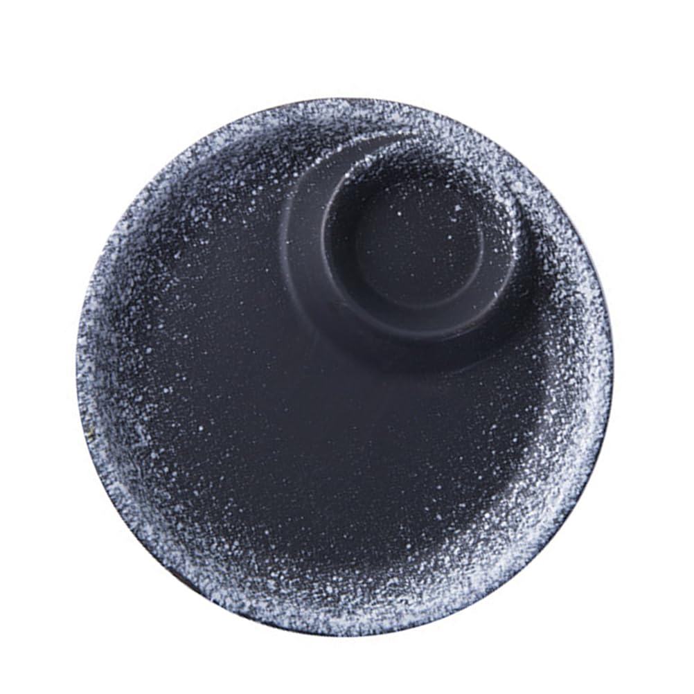DOITOOL Ceramic Dumpling Dinner Plate with Dipping Saucer Serving Dish for Sushi Chips and Fruits Round Ceramic Plate with Sauce Compartment Ink Snow