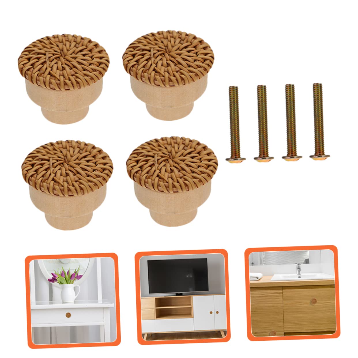 SHINEOFI 3 Set Manico Della Testa Di Funghi Vimini Maniglie Decorative Del Comò Pomoli Per Porte Interne Comò in Rattan Maniglie Per Armadi E Cassetti Pomelli Per Mobili Di Legno 4 Pezzi*3