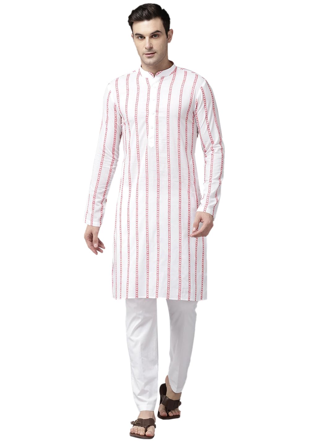 See Designs White Cotton Regular Fit Embroidered Kurta Set Mandarin Collar Long Sleeves_Sdmekt126301L