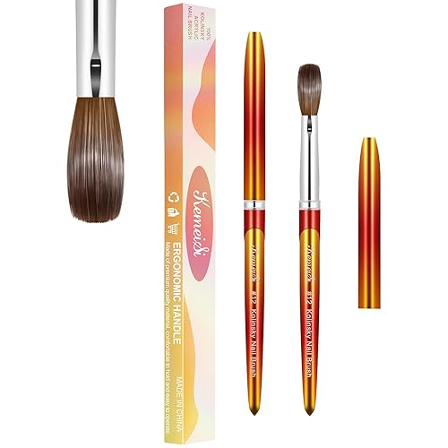 KEMEISI Brocha de uñas acrílicas, tamaño 12, 100% puro, Kolinsky, pinceles para aplicación acrílica, mango resistente, forma ovalada, herramientas
