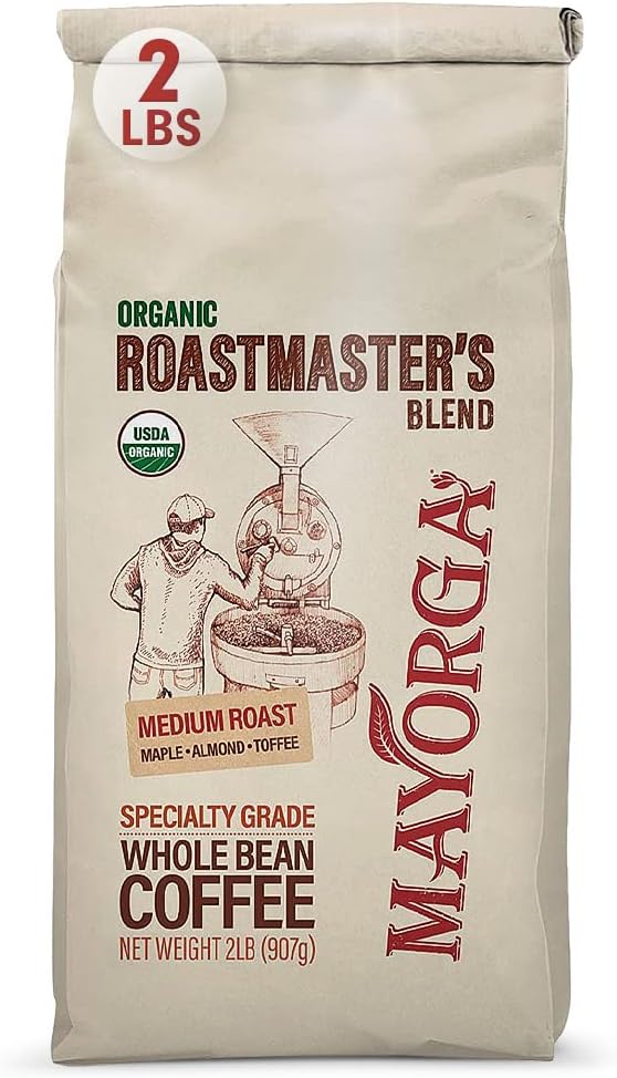 2LB Roastmaster's Blend by Mayorga Organics, Medium Roast Whole Arabica Bean Coffee, Specialty-Grade, USDA Organic, Non-GMO Verified, Direct Trade