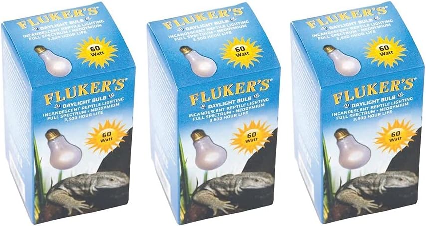 Fluker's 3 Pack of Neodymium Daylight Bulbs, 60 Watt, Incandescent Full-Spectrum Lights for Reptiles