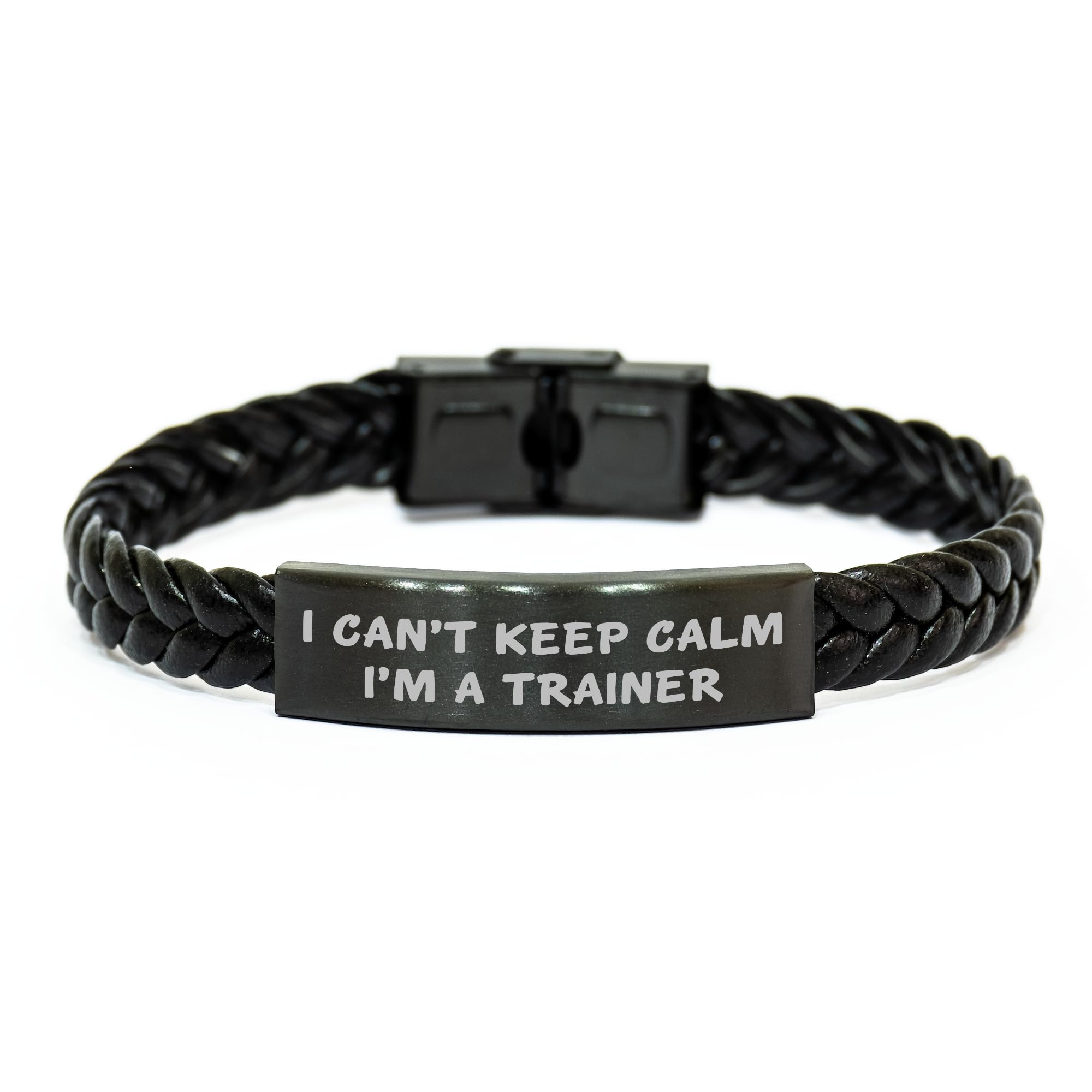 Trainer's Proud I Can't Keep Calm I'm A Trainer Interlaced Leather Bracelet, Unique Gifts for Trainers from, Perfect Christmas Unique Gifts for Trainers