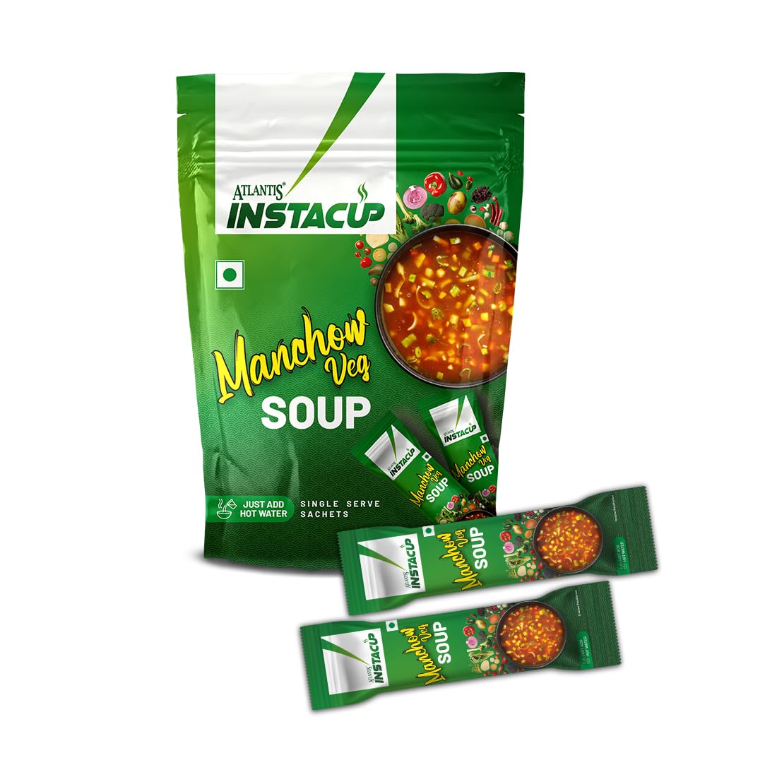 Atlantis Instacup Manchow Veg Soup, 18 Sachets of 20g Each, Single Serve