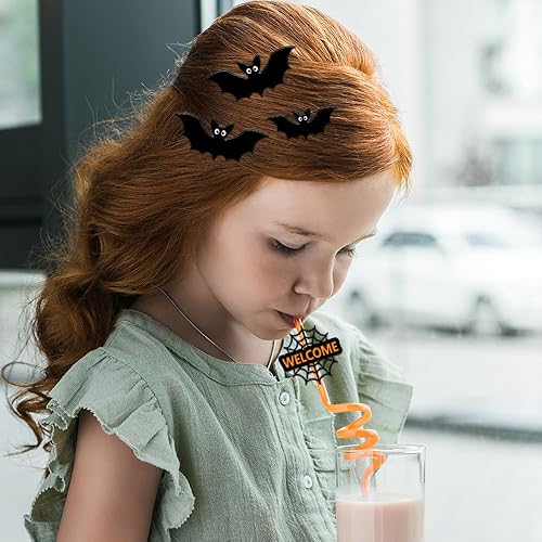 Miniatura 10 de 24 piezas de recuerdos de fiesta de Halloween, pajitas locas de plástico reutilizables con murciélagos, calabaza, bruja, diseños de fantasmas y 2