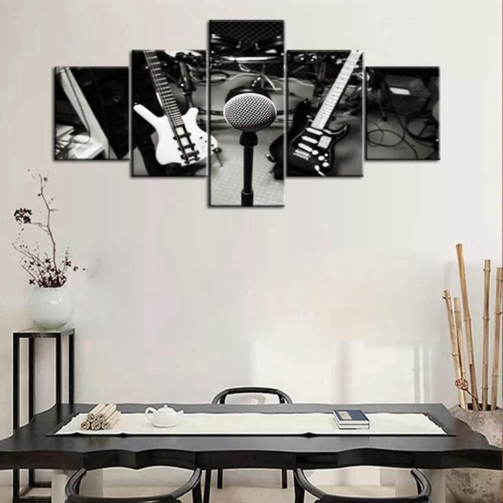 Quadro su Tela,DJ Music Studio Rock Band Stampe su Tela per Soggiorno Camera da Letto Moderna 5 Pannelli Poster HD Pittura con Cornice Pronta da Appendere Framed,S