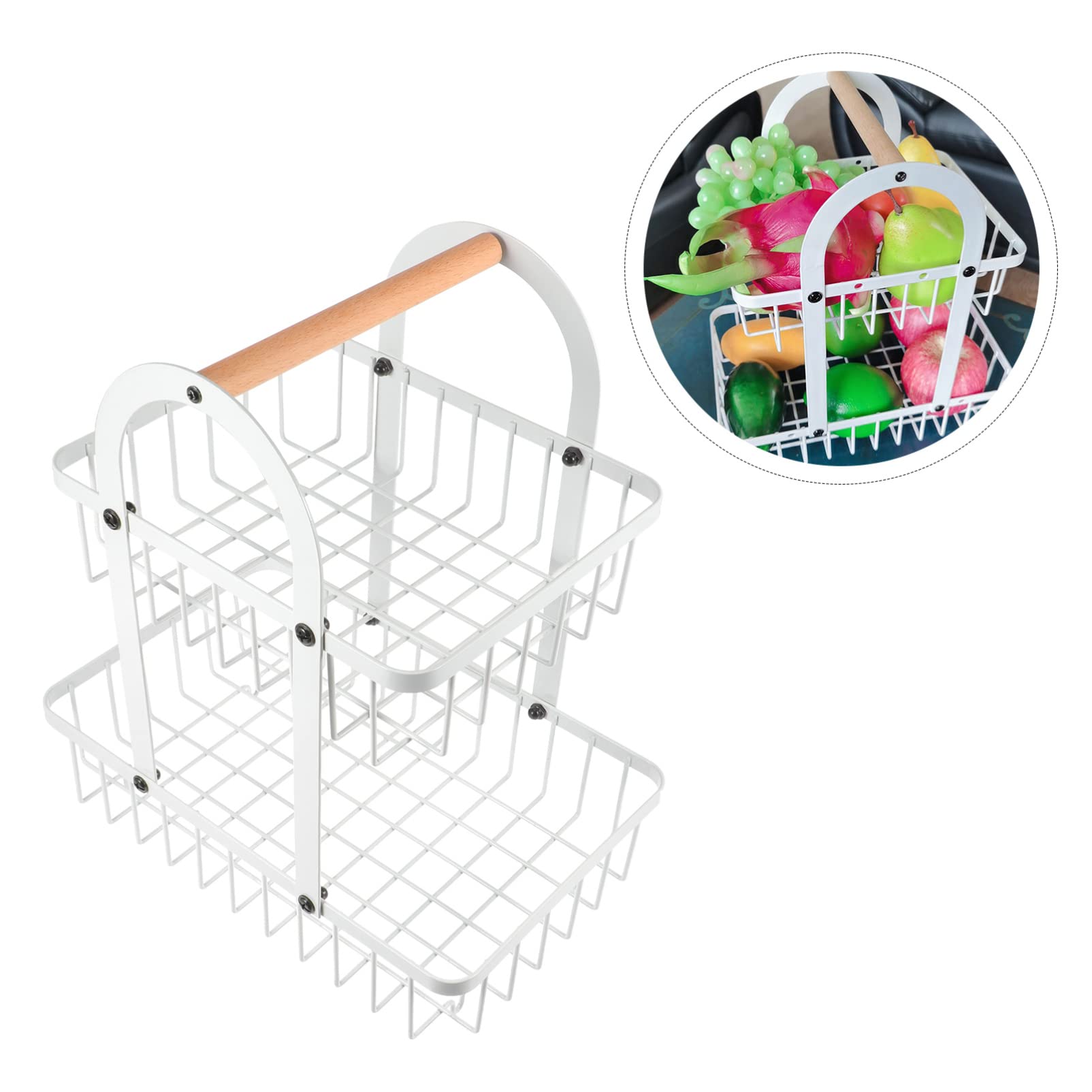 Alipis Cesta de Frutas de Escritorio de Hierro y Madera, Doble Capa | Blanco, Estructura de Dos Niveles, Almacenamiento y Drenaje, Adorno de Mesa para Hotel y Fiesta