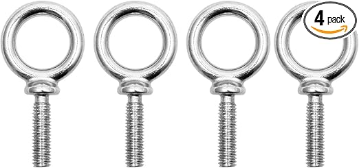 QWORK 3/8"-16 UNC Stainless Steel 316 Eye Bolt, 4 Pack 3/8" x 1-1/4" Marine Grade Machinery Shoulder Eyebolts