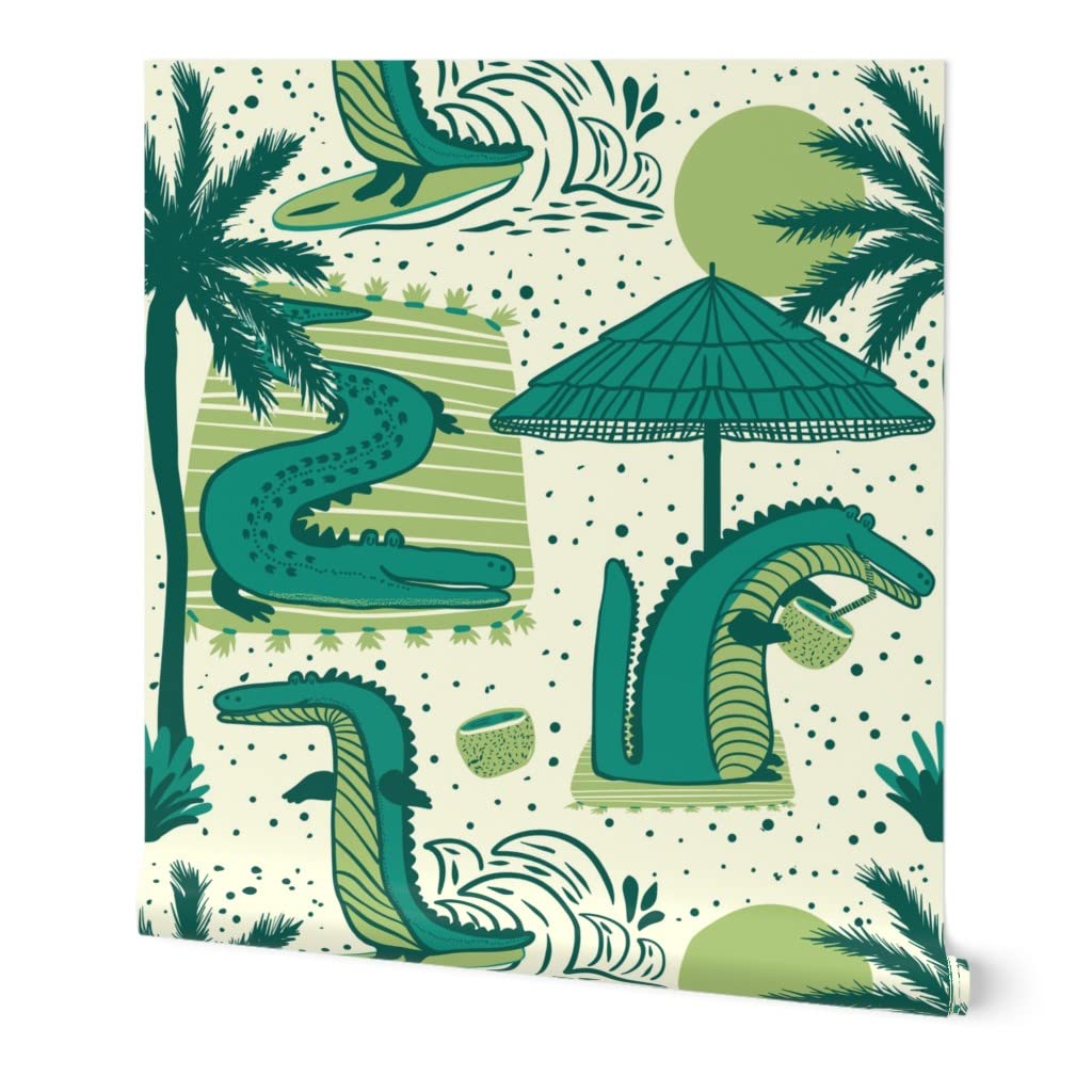 Peel & Stick Wallpaper 12ft X 2ft - Forest Green & Cream Alien Abduction Novelty Removable Wallpaper - View #2