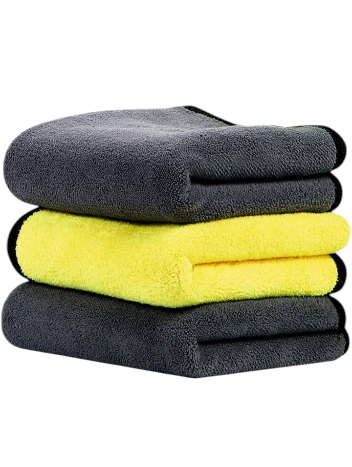 Microfibre Car Cleaning Towels, 40cm x 40cm, 800 GSM, Pack of 3, Grey and Yellow-image-17