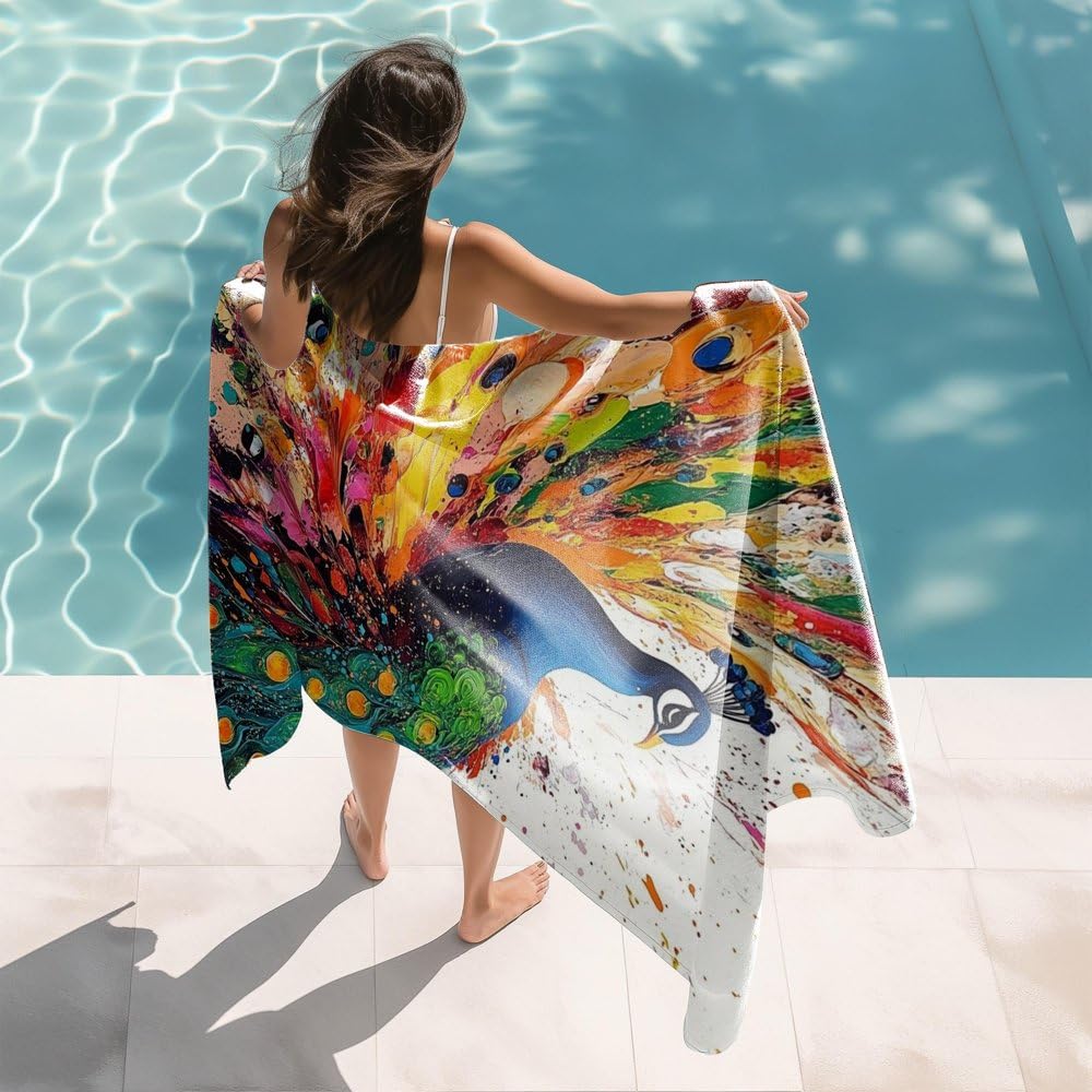 JOYWE Serviette De Plage En Microfibre Surdimensionnée, Extra Large 160 X 80 Cm Boho Blue Mandala Couverture Piscine Voyage S Chage Rapide Pour D T Ca