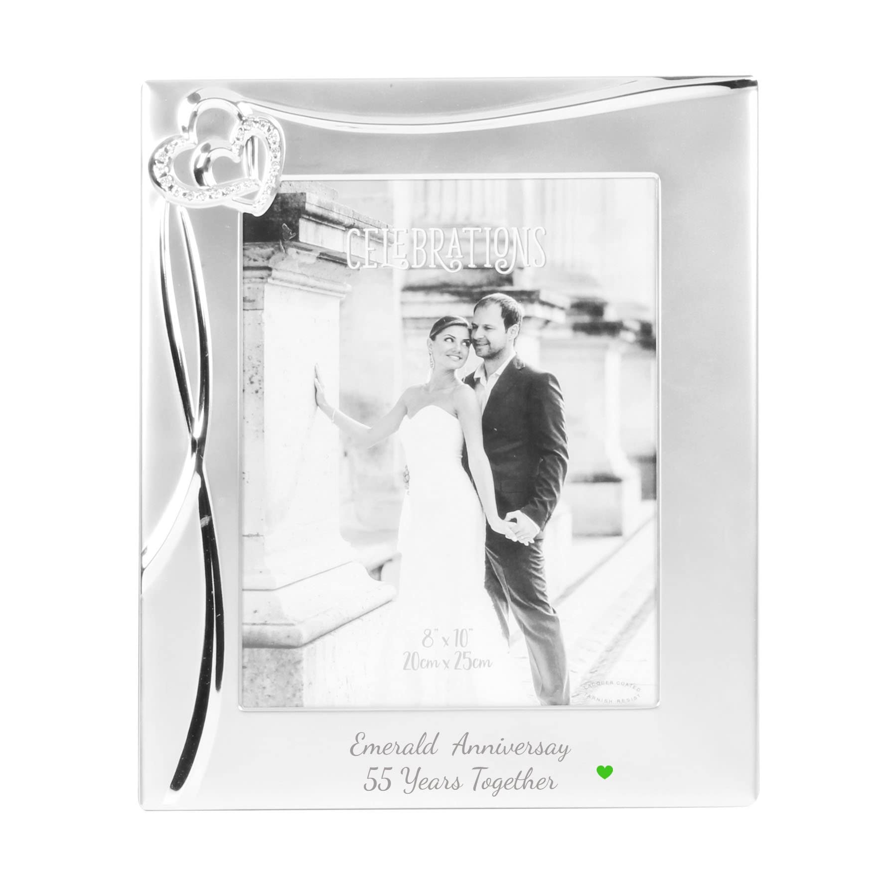 Chichi Emerald Anniversary 55 Years Together with Emerald Gem Heart 5" x 7" Photo Frame with Hearts & Crystals
