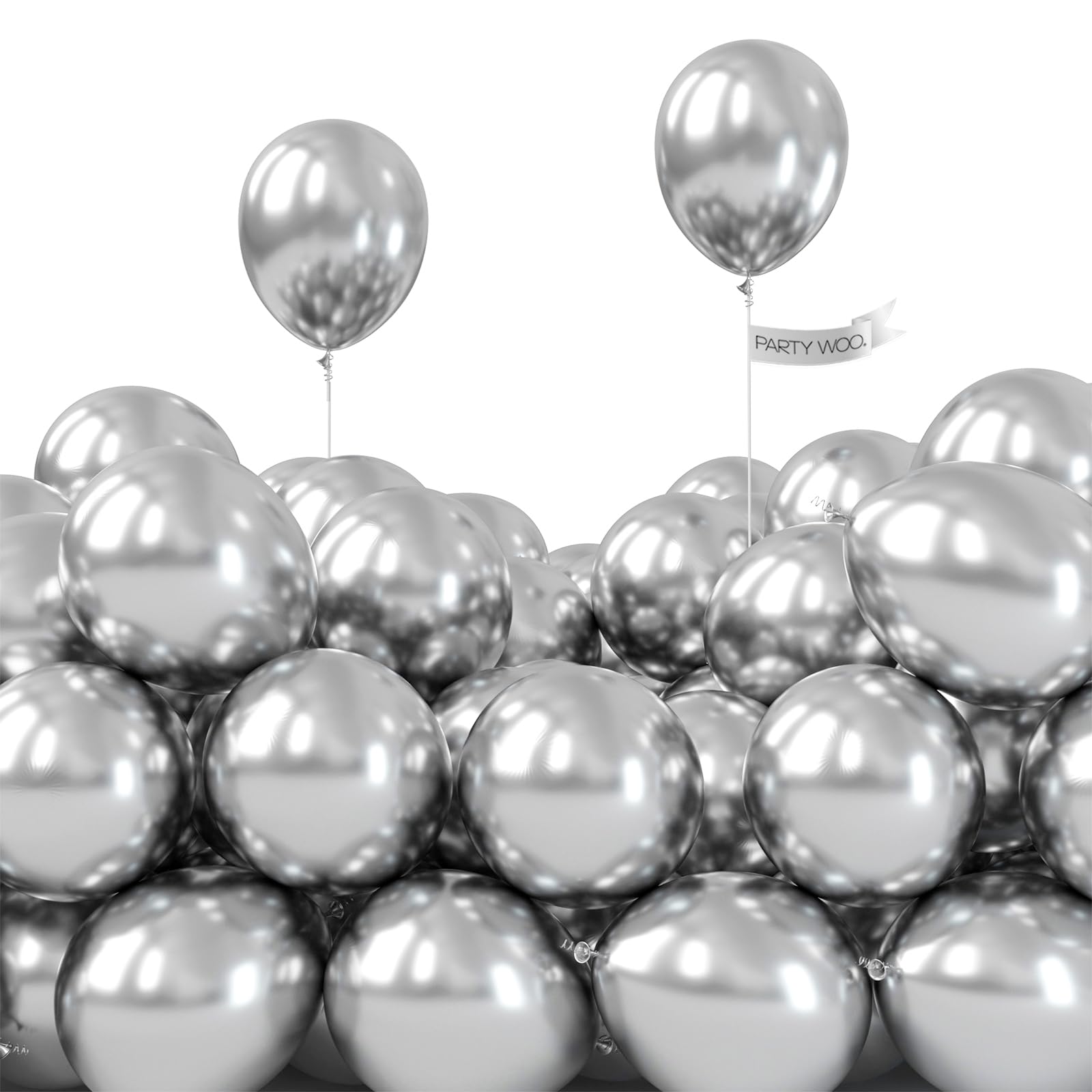 PartyWoo Metallic Silver Balloons, 100 pcs 5 Inch Silver Metallic Balloons, Silver Balloons for Balloon Garland or Arch as Wedding Decorations, Birthday Decorations, Party Decorations, Silver-G102