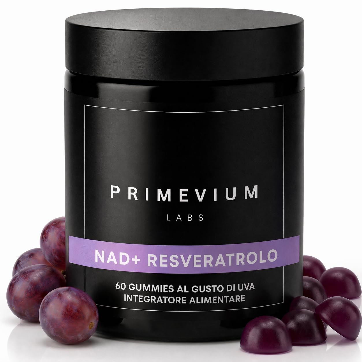 NAD+ con Resveratrolo e Quercetina - 60 Gummies Vegane Senza Zucchero - 850 mg per dose - Formula ad Alta Potenza - Integratore per Energia, Vitalità e Longevità - Primevium Labs