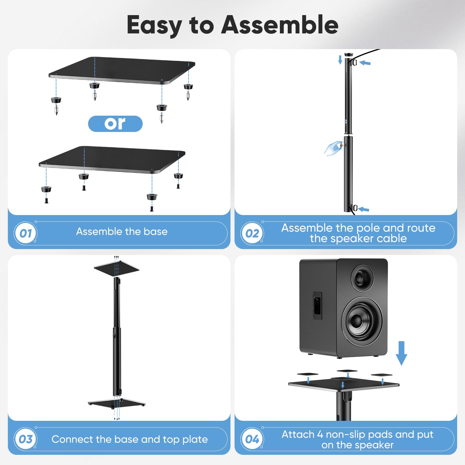 Regolabile Supporto Altoparlante Satelliti 15 kg 72-120 cm Set 2 Universali Surround Gestione Cavi