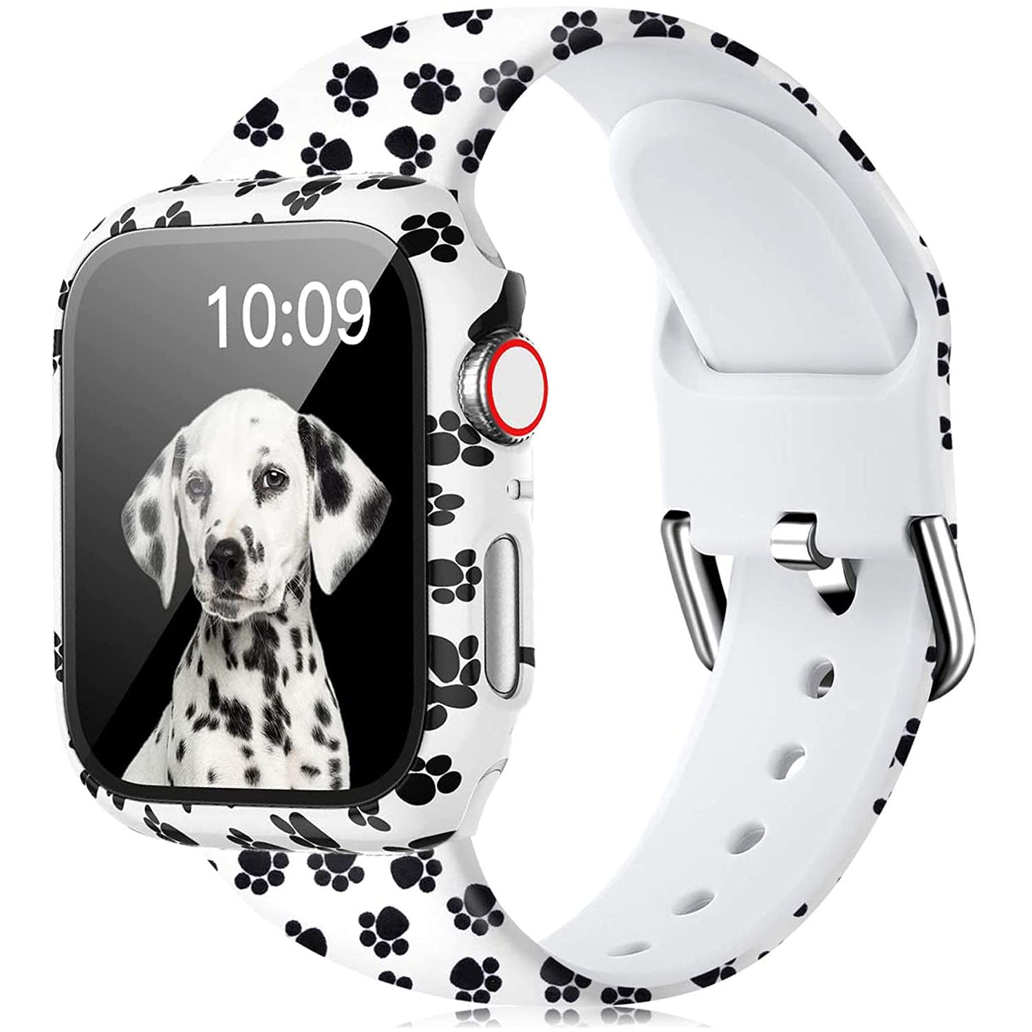 LKEITYFloral Printed Pattern Silicone Band with Case Cover Set Screen Protector Compatible for Apple Watch 45mm 44mm 42mm 41mm 40mm 38mm, Soft Sport Strap for iWatch Series 8 7 SE 6 5 4 3 2 1 Women