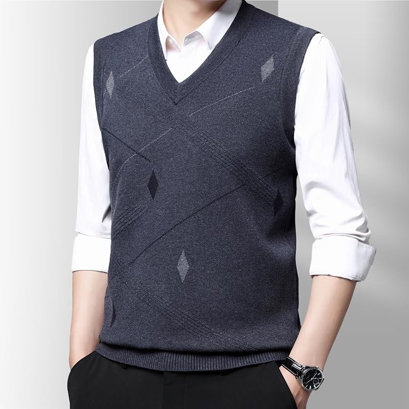 Men'S V-Neck Knit Vest,Autumn Sleeveless Pullover Waistcoat,Middle-Age Casual Sweater2