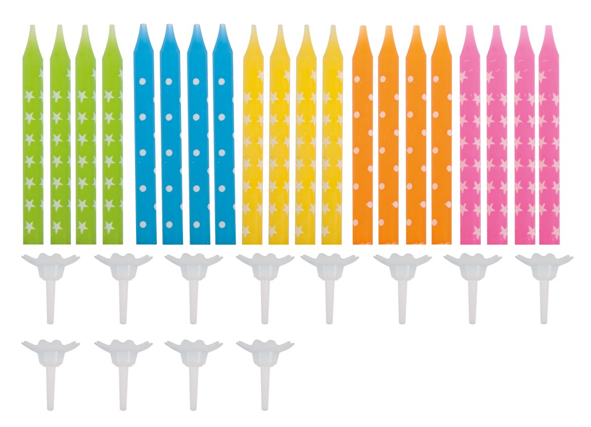 Rayher Birthday candles w.holder,in assort.col., coloured