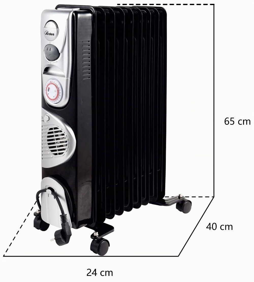 ARDES OILO9 TURBO TIME Radiador de aceite 2400 W con 9 elementos, función turbo 400 W, timer 24 h y cobertura 70 m³ para calefacción de bajo consumo | 400 W, temporizador 24 h y cobertura 70 m³ para calefacción de bajo consumo