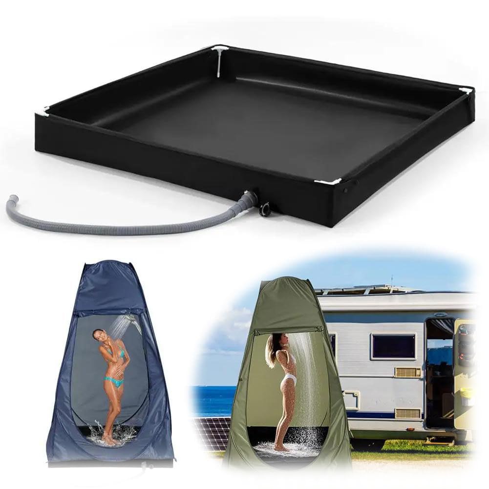 Piattaforma Doccia Portatile Aggiornata, Base Doccia da Campeggio Pieghevole 2-in-1 con Tubo di Scarico, Base Doccia Esterna, Tappetino Doccia da Campeggio per Campeggio, RV, Esterno, Interno e Box