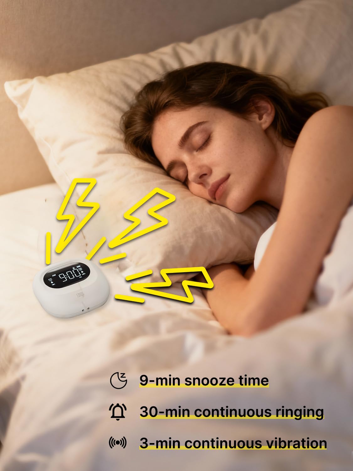 ROCAM Sveglia vibrante ricaricabile da letto, 3000 mAh, doppia sveglia portatile sotto il cuscino per adolescenti, adulti, persone sorde, 160 giorni in standby per viaggi, dormitorio, uso domestico