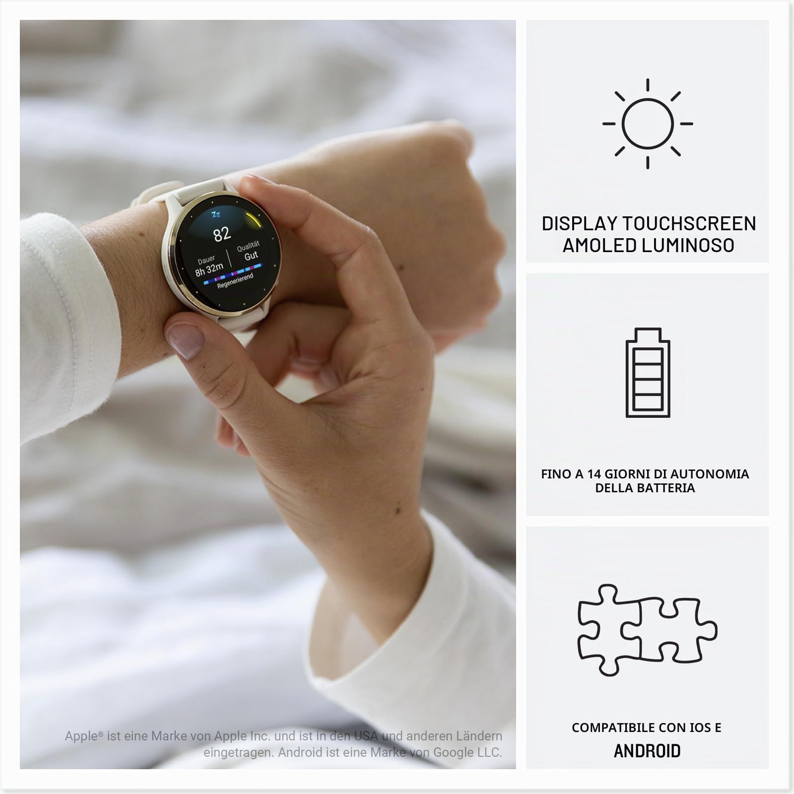 Garmin Venu 3S, Smartwatch AMOLED 1,2", Cassa 41mm, Microfono e Speaker, Musica, Pay, +30 App sport, GPS, Cardio, SpO2, Autonomia 10 giorni (French Gray & Soft Gold) (Ricondizionato)