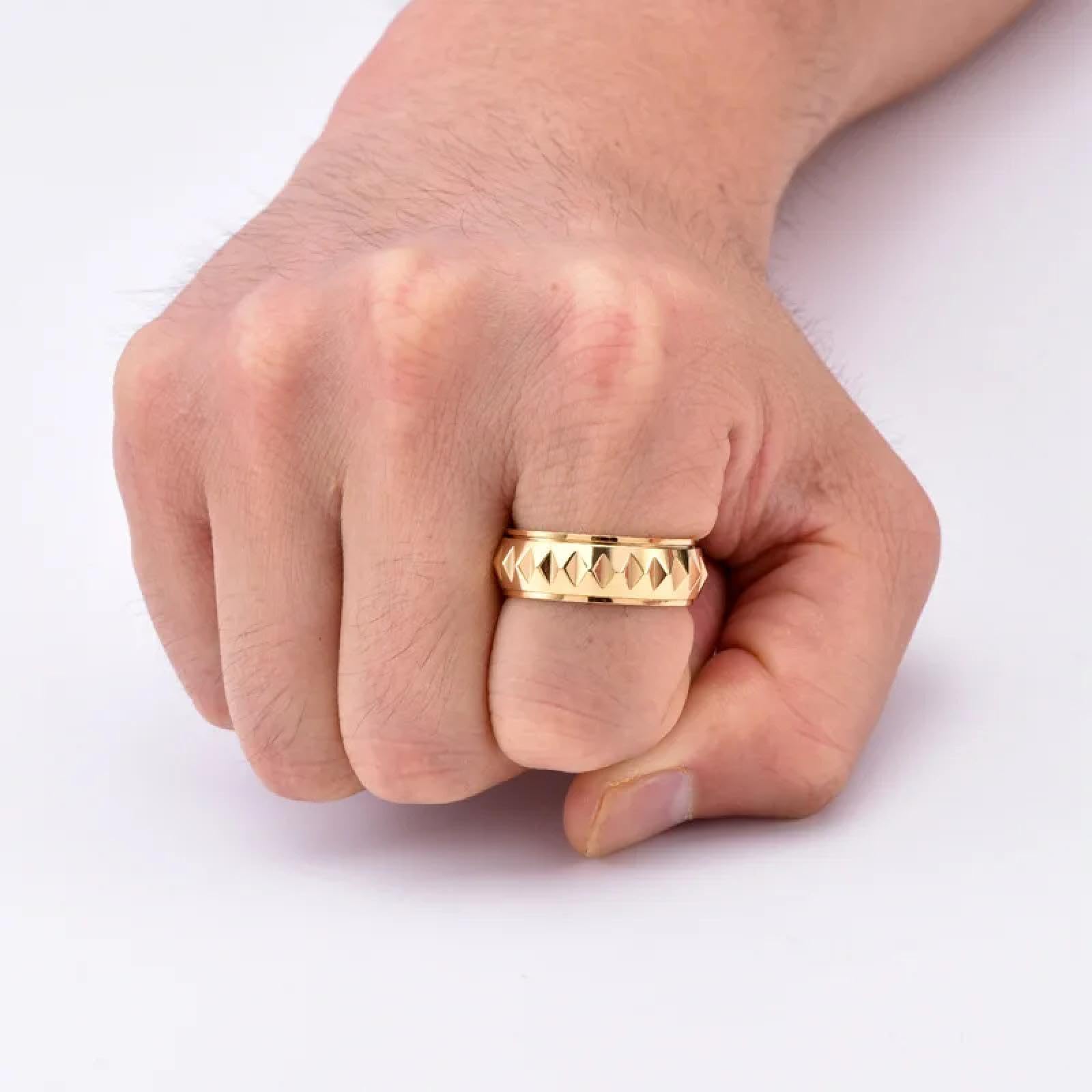 Ring Ringe Damen Bijouterie Herren Men'S Rotating Ring Geometric Faceted Triangle Design Hypoallergenic Adjustable Band For Single Daily Wear