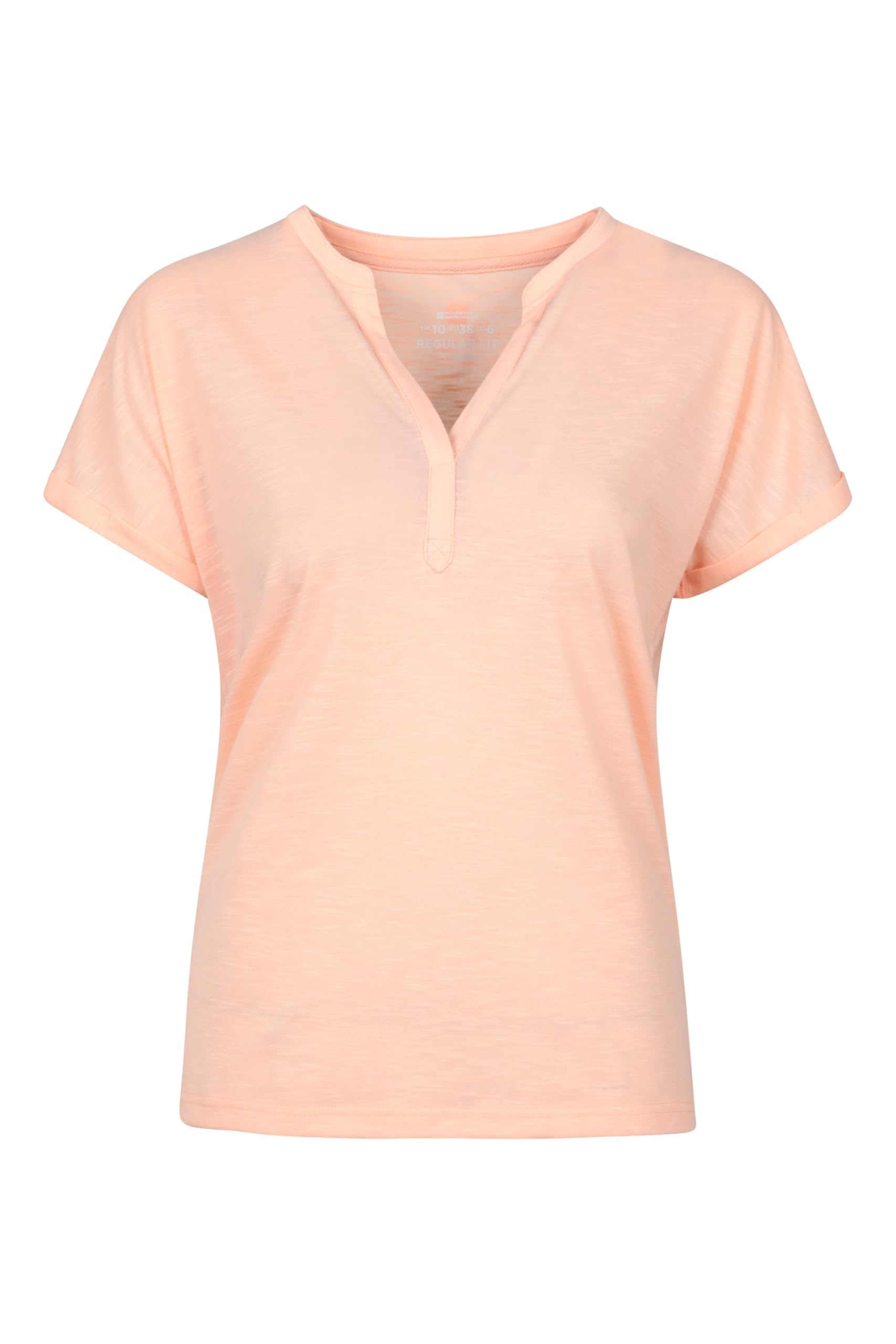 Mountain Warehouse Women's 'Skye' Lightweight Breathable Short Sleeve Casual V-Neck Slub T-Shirt in Light Pink | Size: 10