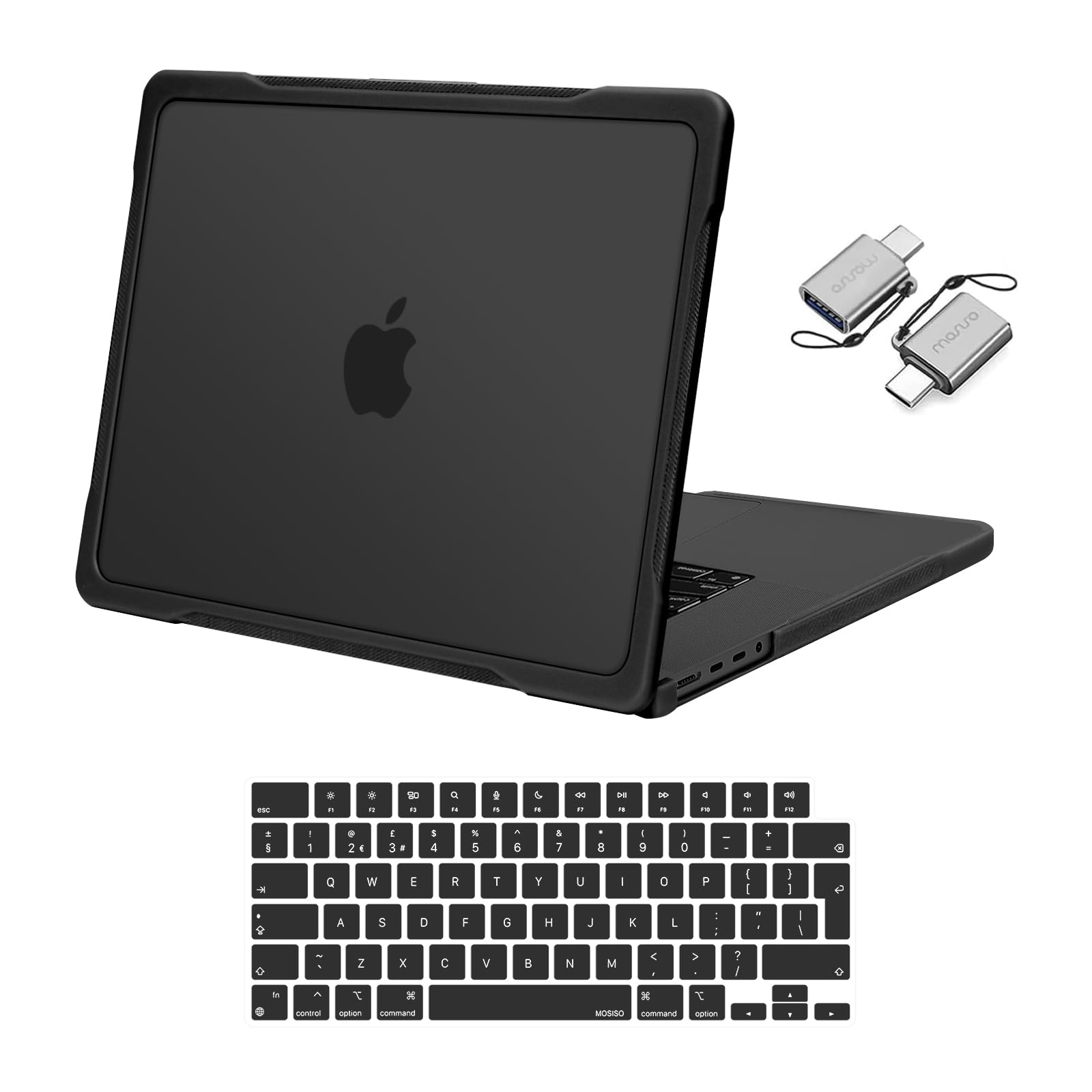 MOSISO Funda Compatible con MacBook Pro 16 Pulgadas 2025 2024-2021 M4 M3 M2 M1 A3403 A3186 A2991 A2780 A2485, TPU Bumper Antirayaduras&Antihuellas Dactilares Carcasa Dura&Teclado&Tipo C, Negro
